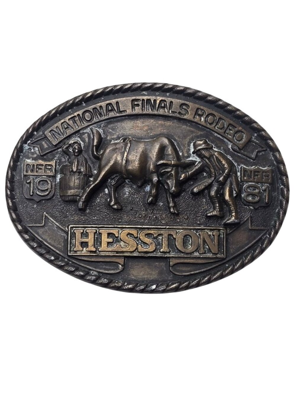 1981 Hesston Belt Buckle NFR National Finals Rodeo Cowboy Western Bull Vintage
